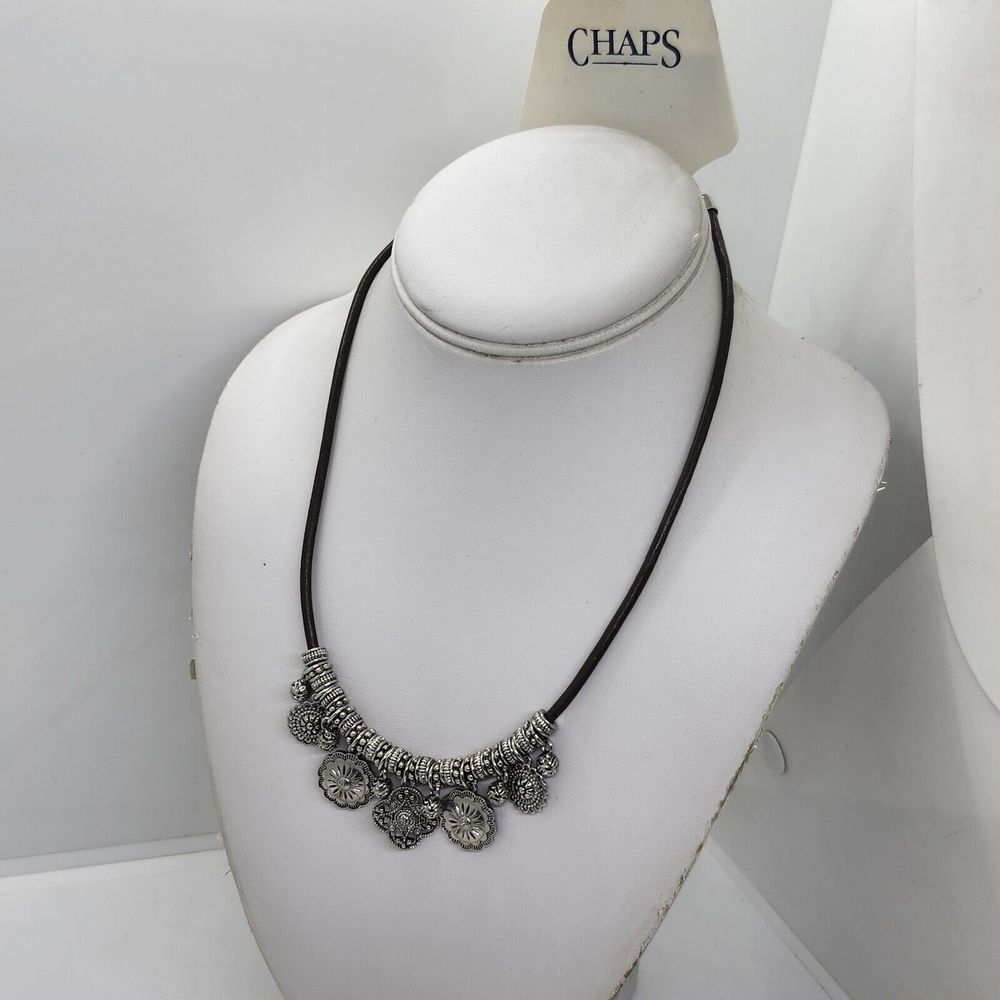 Nwt‎ Chaps Brown Cord Silver Tone Necklace
